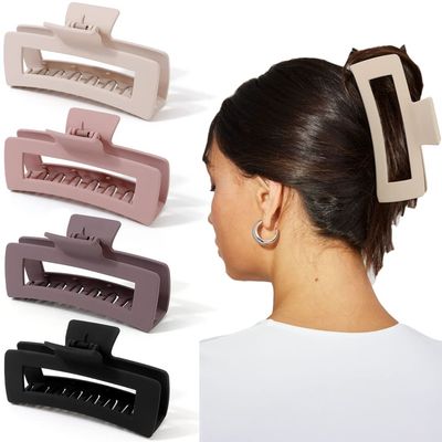 Ahoney Extra Large Hair Clips for Thick Long Hair - XL Oversized Giant Matte Banana Jumbo Jaw Clips, Strong Hold Hair Accessories for Women (Neutral)
