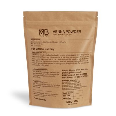 MB Herbals 100% Pure & Natural Henna Powder 8 oz / 227 Grams For Hair Color | For Natural Orange-Red Hair Color | Triple Sifted | No Preservatives