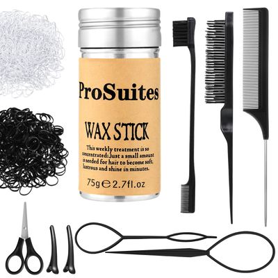 1000pcs Hair Rubber Bands Elastic Hair Ties with Hair Wax Stick, Slick Back Hair Brush,Rat Tail Comb for Women, Men and All,Curly Hair,Straight Hair
