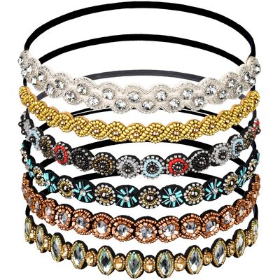 Teenitor 6pcs Rhinestone Beaded Headband, Elastic Jewelry Hair Bands for Lady Women Girl Hair Accessories 20-26.8&#39;&#39; Multicolor