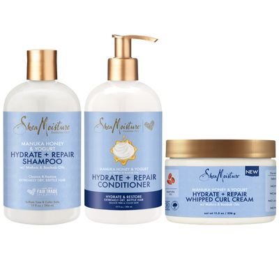 SheaMoisture Shampoo and Conditioner Set, Manuka Honey &amp; Yogurt (13 Oz Ea) + Whipped Curl Cream (11.5 Oz) 3pc Bundle, Hydrate and Repair Shampoo and Conditioner, Shea Moisture Curly Hair Products