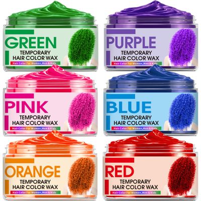 6 Color Temporary Hair Color Wax,Christmas Gifts,Stocking Stuffers for Kids, Blue Green Purple Pink Orange Red Hair Dye Natural Instant Hair Wax Color,DIY Temporary Hair Color for Kids Teens Women Men