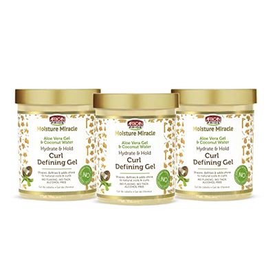 African Pride Moisture Miracle Hydrate &amp; Hold Curl Defining Hair Gel (3 Pack), For Natural Coils &amp; Curls, Hydrates &amp; Controls Frizz, 18 oz