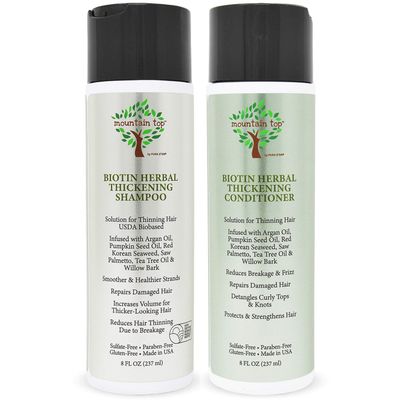 MOUNTAIN TOP Biotin Herbal Thickening Shampoo &amp; Conditioner Set (2 x 8oz) with Argan Oil, Pumpkin Seed Oil, Red Korean Seaweed, Saw Palmetto, Tea Tree Oil &amp; Willow Bark, Sulfate Free, All Hair Types