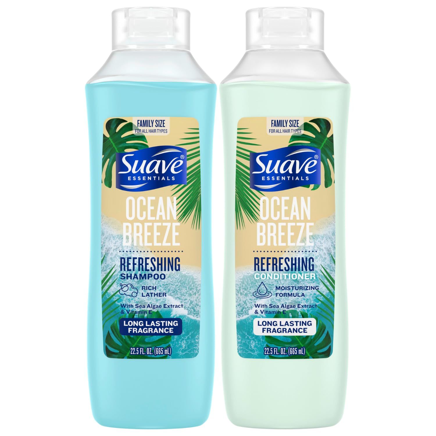 Suave Shampoo &amp; Conditioner Set, Ocean Breeze - Everyday Refreshing Formulas with Sea Algae Extract &amp; Vitamin E, 22.5 Oz Ea (2 Piece Set)
