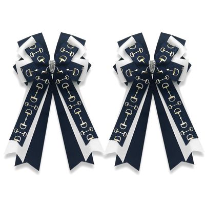 Anshome 2PCS Equestrian Hair Bows, Navy Blue Handmade Horse Bit Pattern Design, Adult Female Hair Accessories, 2 Count