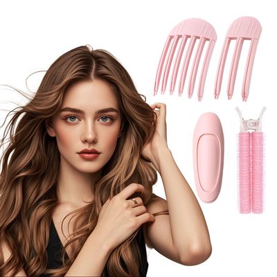 HAIOLORPRO 4PCS Volumizing Hair Comb Root Clips for Curly Hair, Pink, Plastic or Rubber, Women, Women with Curly Hair, Aged 18-45, Female