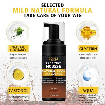 Lace Tint Hair Mousse for Wigs, Toupees &amp; Hairpieces - 3.4fl oz Natural Finishing Color with Wax Stick (Dark Brown)