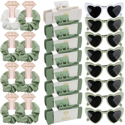 Bridesmaid Scrunchies Proposal Gifts 4.1inch square Hair Claws Bachelorette Hair Clip heart sunglasses Girls gift for Wedding Party Favors (White&amp;Sage Green)