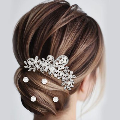 Cinaci 36 Pack Sparkly Silver Rhinestone Pearl Flower Butterfly Bridal Hair Side Combs+U-shaped &amp; Twist Crystal Hair Pins Clips Wedding Headpieces Prom Accessories for Women Girls Brides Bridesmaids