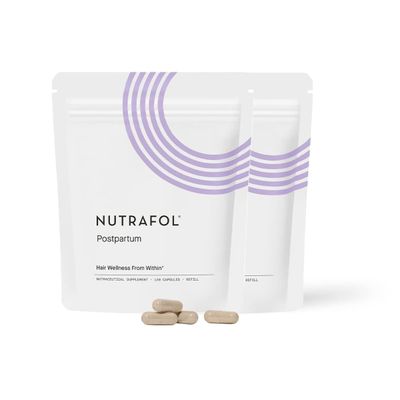 Nutrafol Postpartum Hair Growth Supplements, Clinically Tested for Visibly Thicker Hair and Less Shedding, Breastfeeding-Friendly - 2 Month Supply, 2 Refill Pouches