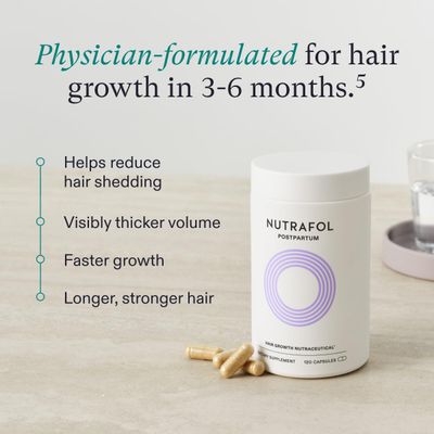 Nutrafol Postpartum Hair Growth Supplements, Clinically Tested for Visibly Thicker Hair and Less Shedding, Breastfeeding-Friendly - 2 Month Supply, 2 Refill Pouches