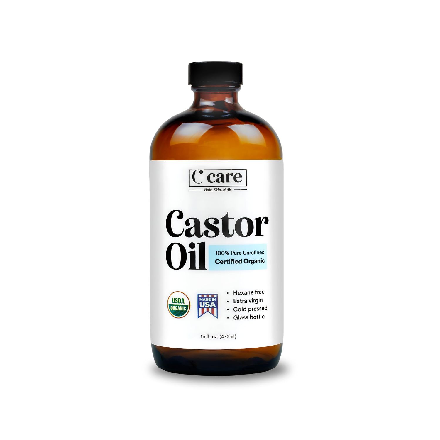Castor Oil Organic Cold Pressed Unrefined Glass Bottle USDA Certified 100% Pure Organic Castor Oil Hexane Free Extra Virgin for Hair Growth Eyebrows Eyelashes Skin Use with Castor Oil Pack Wrap