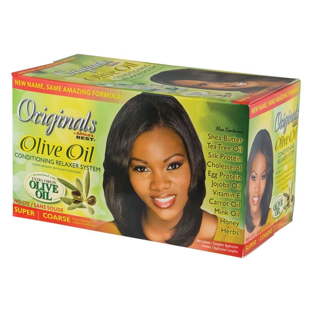 Originals by Africa&#39;s Best Olive Oil Hair Relaxer Kit, No lye Super / Coarse System, Conditions and Moisturizes For Healthier Looking, Softer, Silkier, Straighter Hair