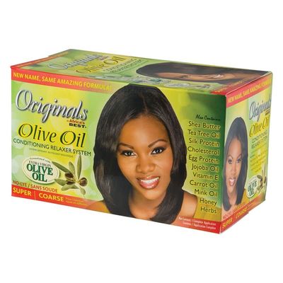 Originals by Africa&#39;s Best Olive Oil Hair Relaxer Kit, No lye Super / Coarse System, Conditions and Moisturizes For Healthier Looking, Softer, Silkier, Straighter Hair