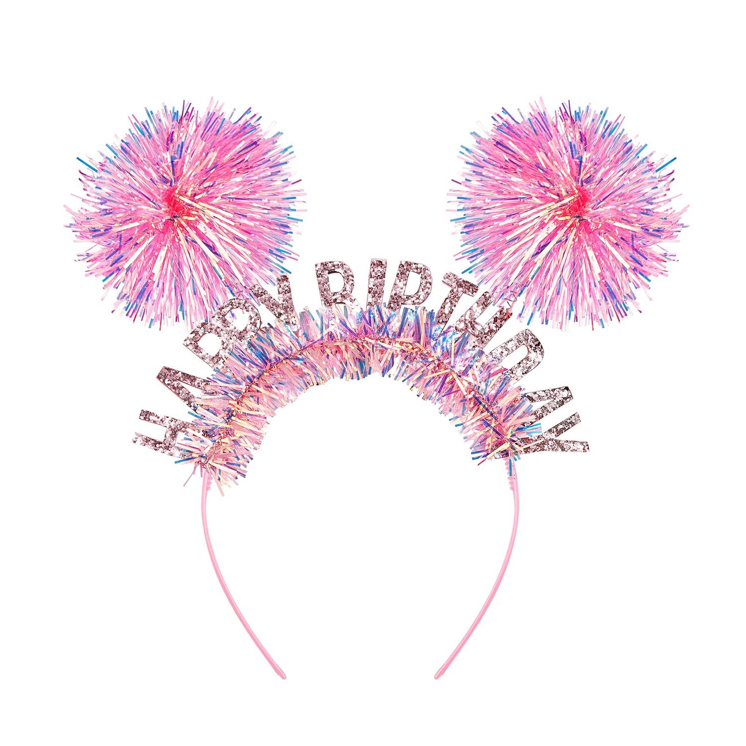 CUBACO Pom Pom Headband Birthday Headband For Women Hair Loop Cosplay Crazy Hair Day Accessories For Girls Birthday Gifts For Women Pink Accessories (Pink)