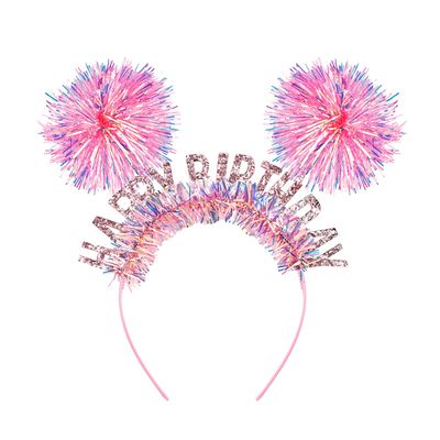 CUBACO Pom Pom Headband Birthday Headband For Women Hair Loop Cosplay Crazy Hair Day Accessories For Girls Birthday Gifts For Women Pink Accessories (Pink)