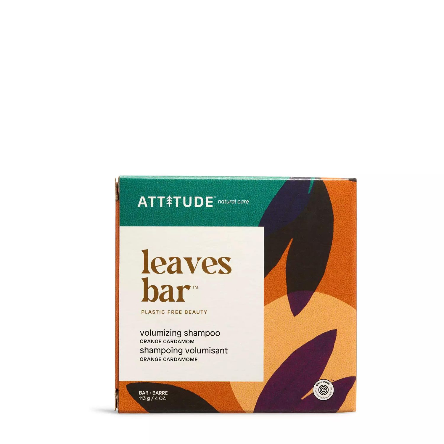 ATTITUDE Volumizing Shampoo Bar, Natural Origin, Adds Texture and Shine to Hair, Soy Protein, EWG Verified &amp; Clean Ingredients, Vegan, Orange Cardamom, 4 Oz
