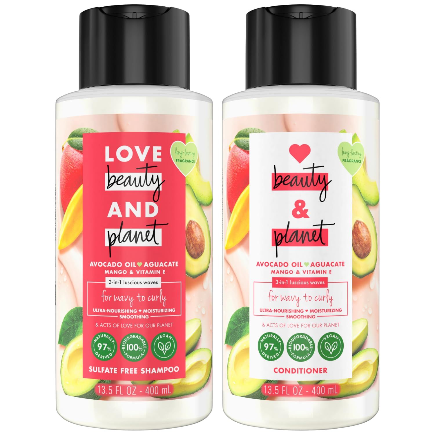 Love Beauty Planet Shampoo and Conditioner, Avocado Oil (Aguacate), Mango &amp; Vitamin E - Sulfate-Free Shampoo &amp; Conditioner, Wavy Hair &amp; Curly Hair Products, Scented 13.5 Oz (2 Piece Set)?