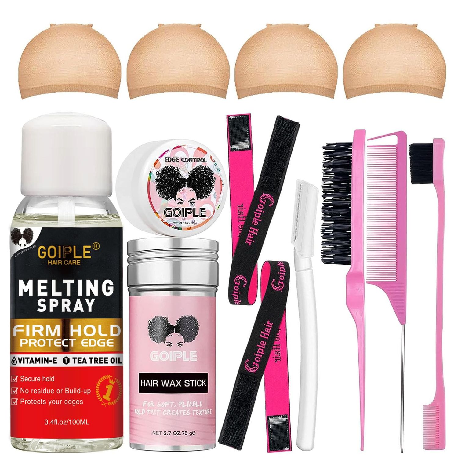 Lace Melting Spray Glue-Less Hair Adhesive for Wigs, Lace Bond Adhesive Spray Wig Melting Spray for Closure Front Extensions, Melting Spray for Lace Wigs Natural Finishing Hold Protect Edge Kit
