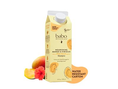Babo Botanicals Nourishing Mango &amp; Hibiscus Shampoo - For Dry, Damaged, Color-Treated Hair - Moisturize &amp; Soften - Passion Fruit Ferment for scalp - Water-Resistant Carton w. 80% Less Plastic - Vegan