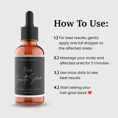 Rennora Hair Growth Serum with Organic Herbs and Natural Vitamins, Peppermint Oil, Stinging Nettle, and Rosemary Oil, No Chemicals, Formulated for Hair Regrowth (1oz per bottle, 2 Pack)