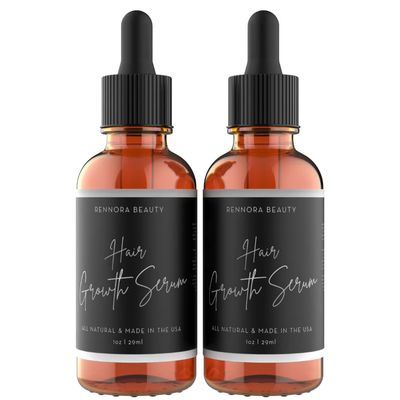 Rennora Hair Growth Serum with Organic Herbs and Natural Vitamins, Peppermint Oil, Stinging Nettle, and Rosemary Oil, No Chemicals, Formulated for Hair Regrowth (1oz per bottle, 2 Pack)