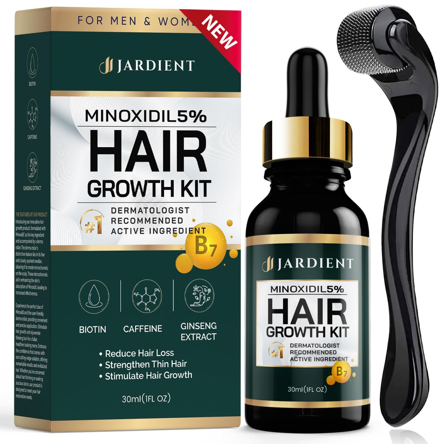Minoxidil and Biotin Hair Growth Oil for Beards and Preventing Hair Thinning - 5% Minoxidil for Men and Women, 1 Fl Oz