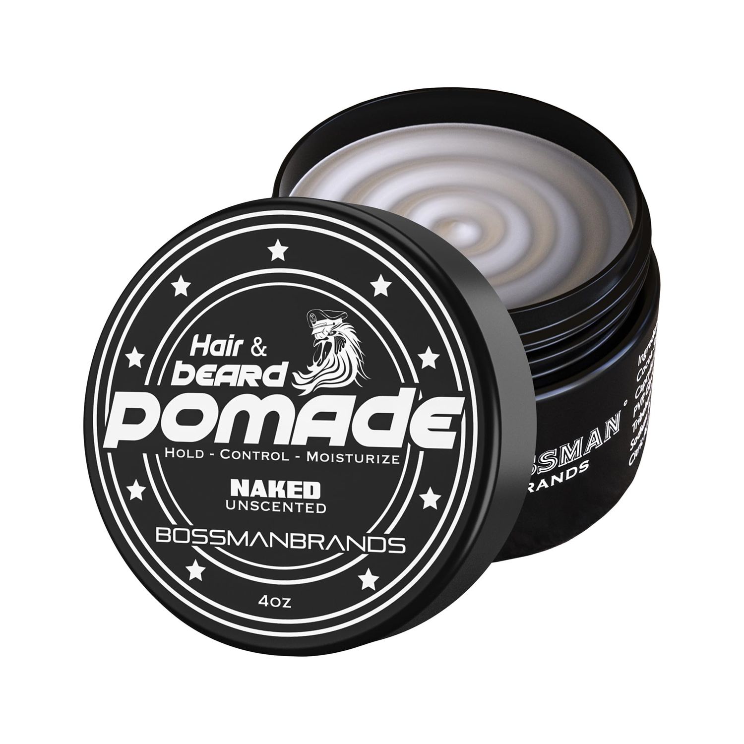 Bossman Hair &amp; Beard Pomade for Men (Naked - Unscented) - Medium Hold &amp; Moisturizing for Hair, Beard &amp; Mustache Styling - Made in USA