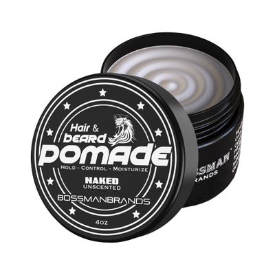 Bossman Hair &amp; Beard Pomade for Men (Naked - Unscented) - Medium Hold &amp; Moisturizing for Hair, Beard &amp; Mustache Styling - Made in USA