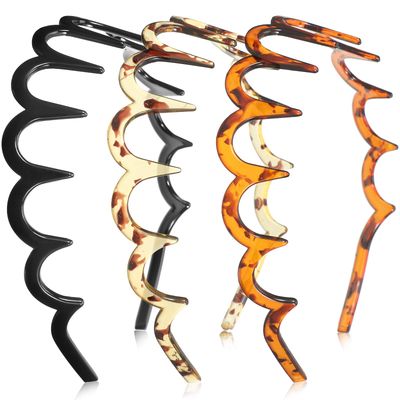 Yeshone 3-Piece Shark Tooth Hair Band, Plastic U-Shaped Hairband with Zigzag Teeth, Hair Accessory for Women and Girls, Black