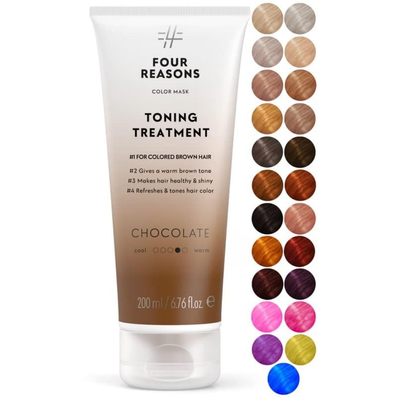 Four Reasons Color Mask - Chocolate - (27 Colors) Toning Treatment, Color Depositing Conditioner, Tone &amp; Enhance Color-Treated Hair - Semi Permanent Hair Dye, Vegan and Cruelty-Free, 6.76 fl oz