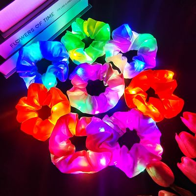 8PCS Light up Scrunchies for Girls, Glow in the Dark Party Supplies, 3 Glow Mode Satin Scrunchy, LED Hair Accessories for Birthday Party, Rave Party, Festival &amp; Sleepover Party