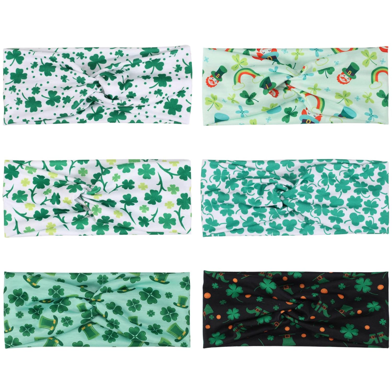 Ardorchid 6 Pack St.Patrick&#39;s Day Headbands Irish Green Shamrock Hair Accessories for Women Girls Gifts Twist Knot Turban Celebration Party Headwraps