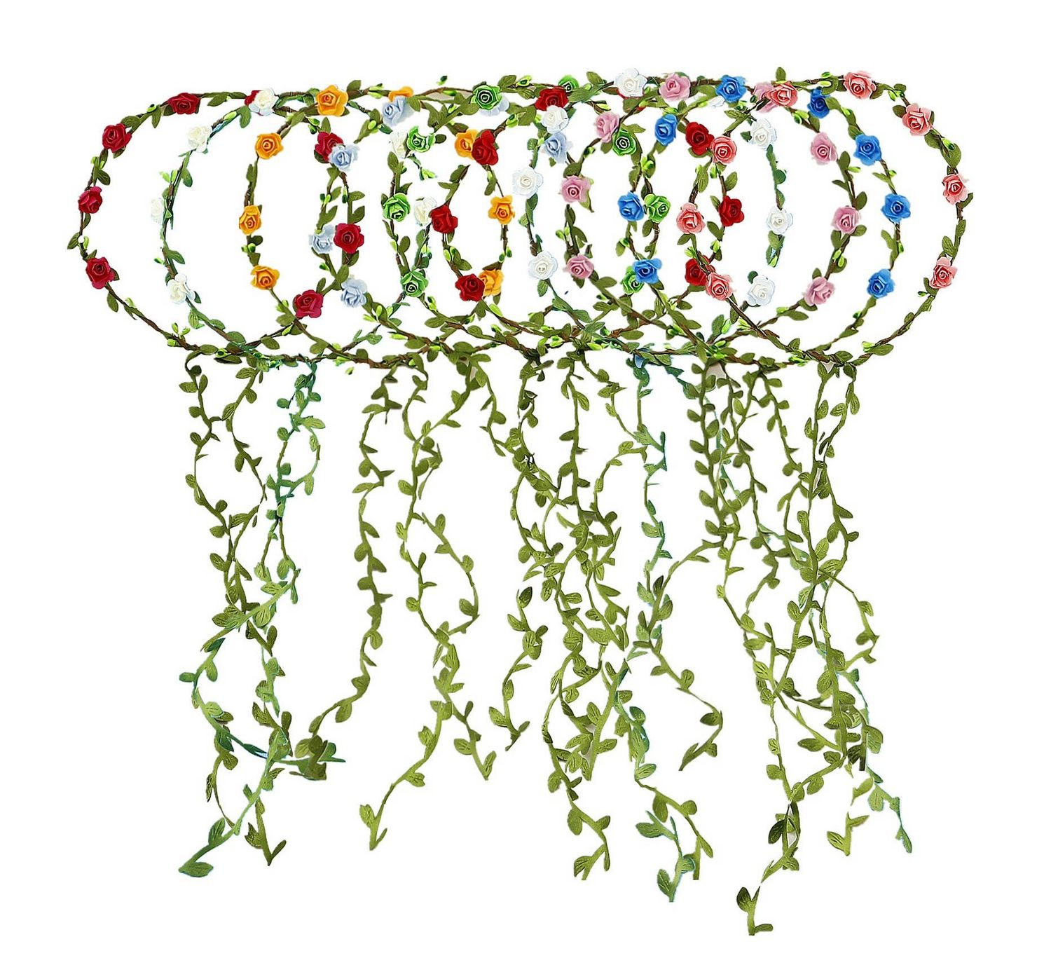HOPEANT 10 PCS Flowers Crown Floral Garland Headband Rose Flower Wreath For Travel And Wedding Festivals