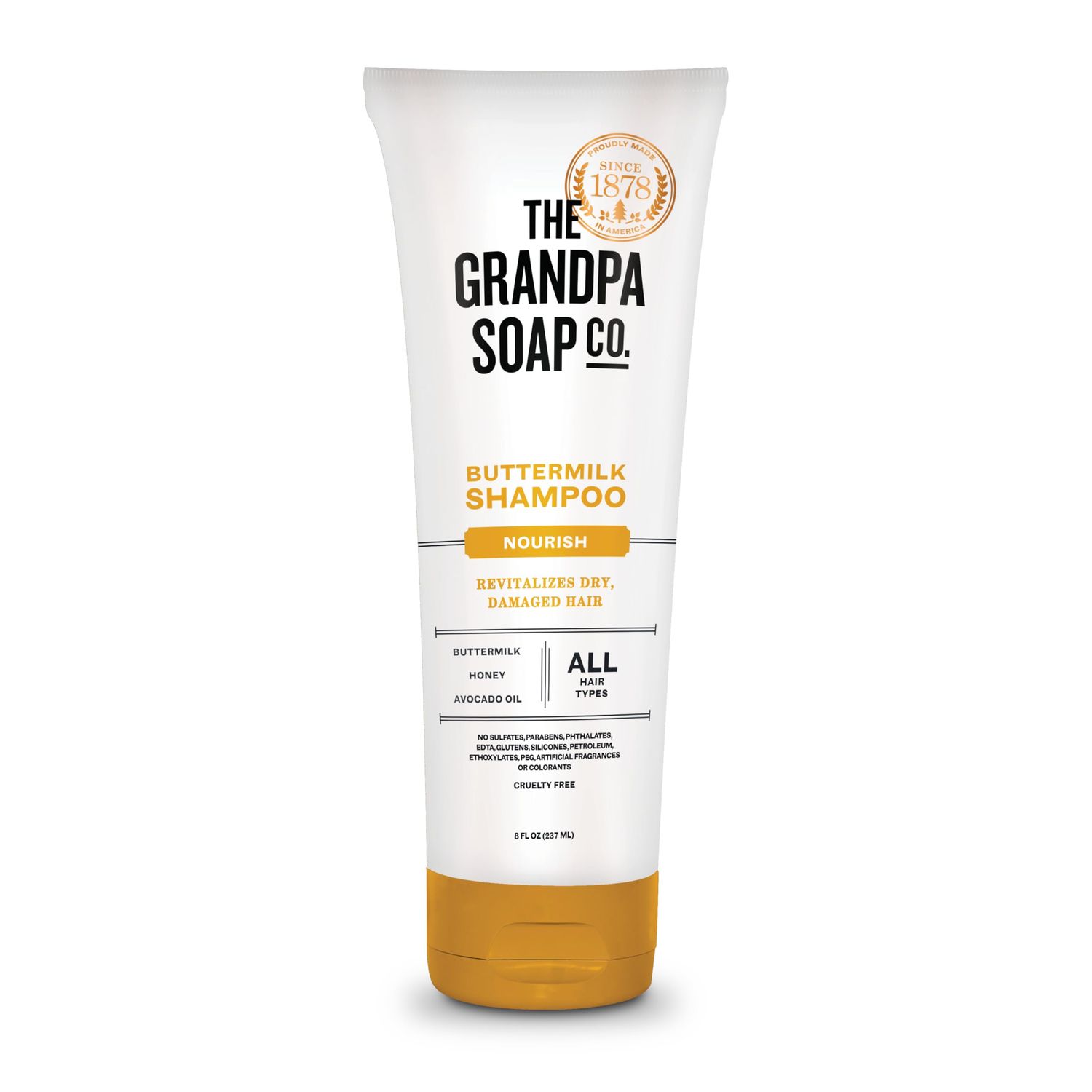 The Grandpa Soap Company Buttermilk Shampoo - Nourishing Formula to Help Revitalize Dry and Damaged Hair, With Honey &amp; Avocado Oil, Vegan, Sulfates and Parabens Free, 8 Fl Oz