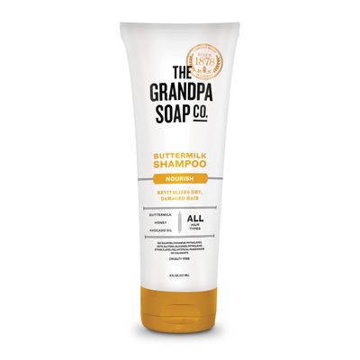 The Grandpa Soap Company Buttermilk Shampoo - Nourishing Formula to Help Revitalize Dry and Damaged Hair, With Honey &amp; Avocado Oil, Vegan, Sulfates and Parabens Free, 8 Fl Oz