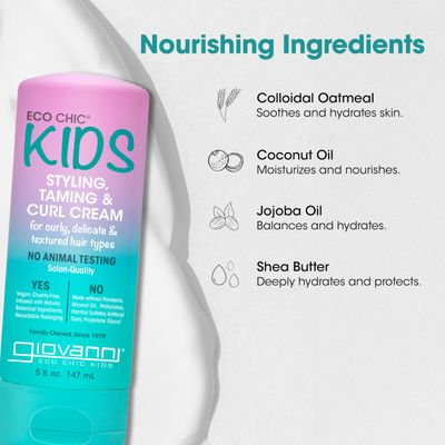 GIOVANNI Eco Chic Kids Styling Taming & Curl Cream - Kids Curl Cream, Kids Curly Hair Products, Curl Cream For Curly Hair Kids, For Curly, Delicate And Textured Hair Types, Salon Quality - 5 Fl Oz