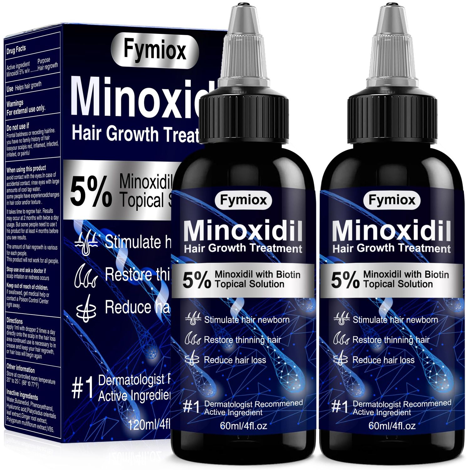 5% Minoxidil for Men and Women Hair Growth Oil, Monoxide Beard Hair Growth Serum Products, Hair Regrowth Treatment for Hair Loss, Thicker Fuller Hair (2 x 60ML)