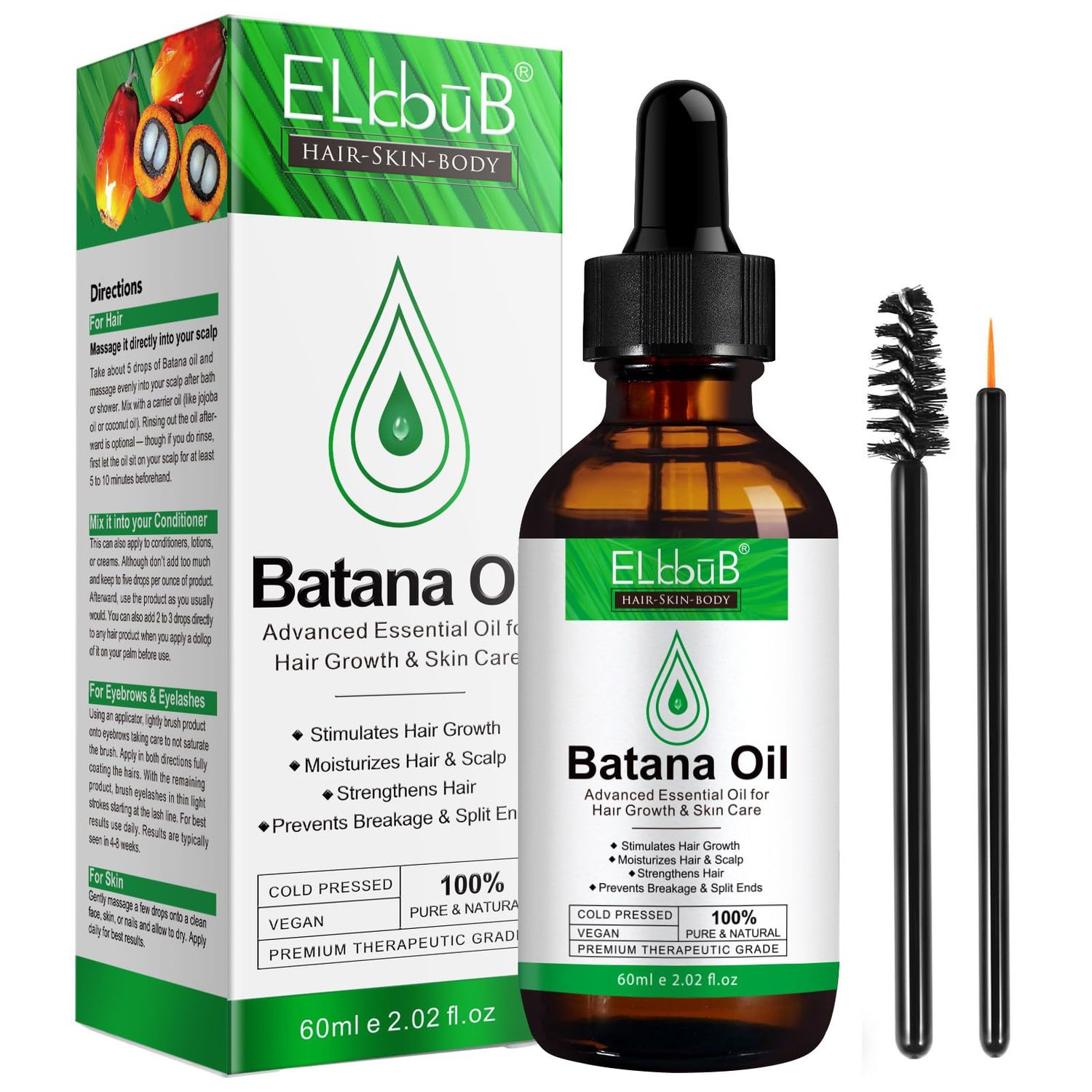 ELBBUB Dr. Sebi Raw Batana Oil - 100% Organic Hair Growth Oil for Men &amp; Women, Sourced from Honduras, Pure &amp; Unrefined, Nourishing Scalp &amp; Hair, Promotes Hair Thickness, Prevents Hair Loss
