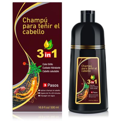 Dark Brown Hair Dye 3-in-1 Hair Coloring Shampoo for Gray Coverage, For Women &amp; Men - Champu Para Canas y Pintar el Cabello 500ml ?Spanish version?