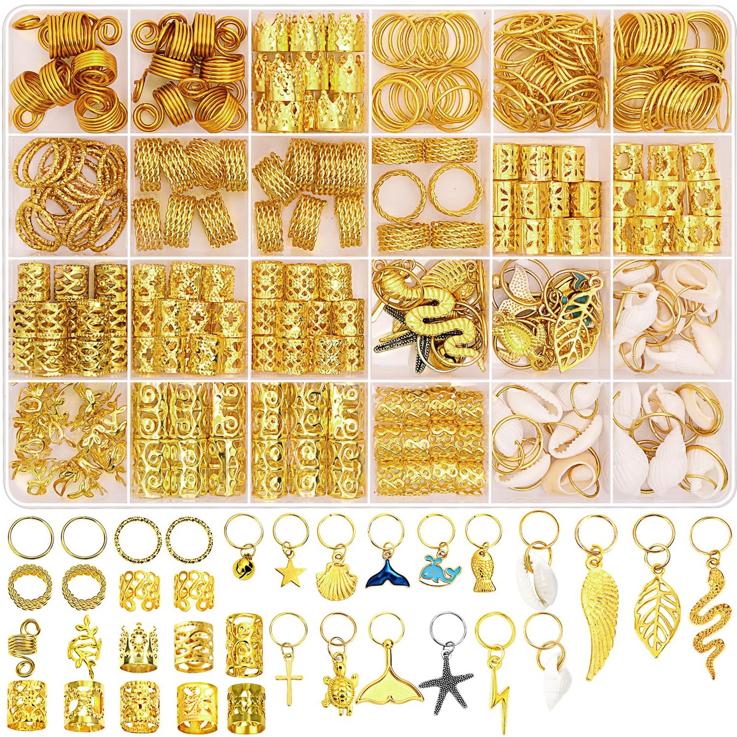 314 Pcs Hair Jewelry for Women Loc Jewelry for Hair Dreadlocks, Aluminum Gold Hair Jewelry for Braids, Dreadlock Accessories Hair Decoration with Hair Ring Cuffs Charms for Hair Braids Accessories