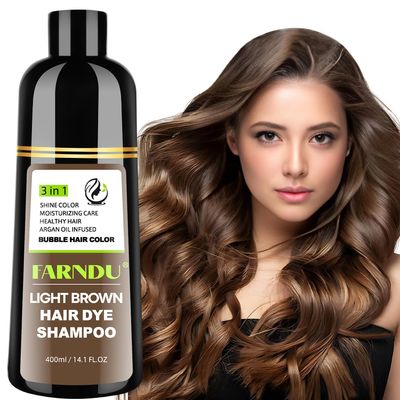 DYEING 221 BC FARNDU Light Brown Hair Dye Shampoo for Gray Hair Coverage - 3 In 1 Natural Hair Color Shampoo for Women &amp; Men, Champu Para Canas Mujer