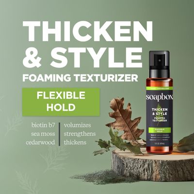 Soapbox Men's Thicken &amp; Style Foaming Texturizer, Men's Hair Styling Foam, Hair Care for Men, 5oz