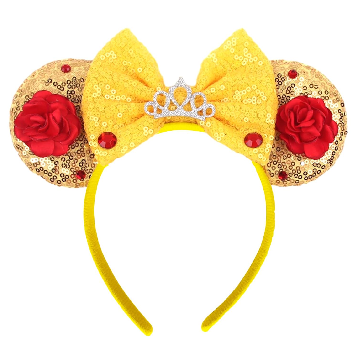 KICOFIT Mouse Ears Headbands Women Mice Ears Headhand Bows Shiny Glitter Birthday Party Themed Events (Gold 1)