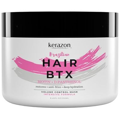 KERAZON Intensive Brazilian Hair Botox Treatment 8oz 236ml For All Hair Types, Thermal Activated Hair Mask Damaged Hair and Long Lasting Volume And Frizz Control. Packaging may vary.