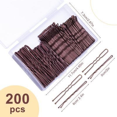 TsMADDTs 200PCS Bobby Pins Brown U Shaped Hair Pins for Buns Women Girls with Storage Box, 2.4IN&amp;2IN