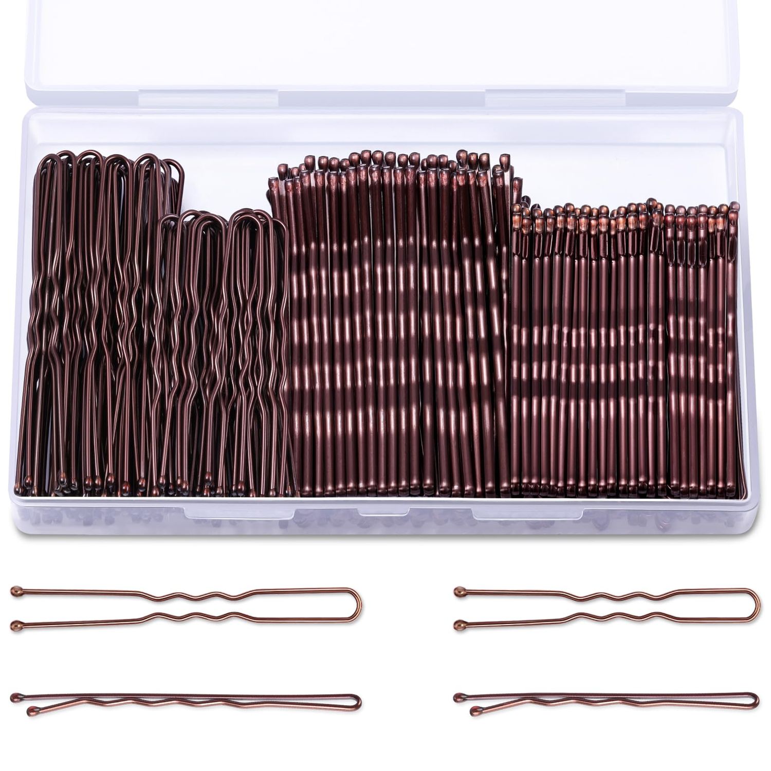 TsMADDTs 200PCS Bobby Pins Brown U Shaped Hair Pins for Buns Women Girls with Storage Box, 2.4IN&amp;2IN