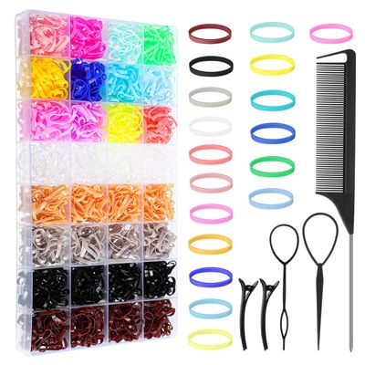 2400 Pcs Rubber Bands for Hair, Small Rubber Bands with Hair Styling Tools Colorful Elastic Hair Ties for Baby Girl Toddler Hair Accessories Stocking Stuffers for Girls Women
