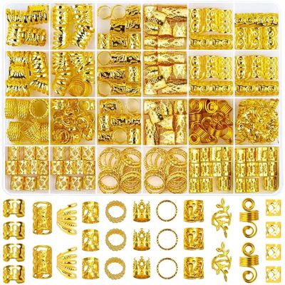 Tuefuzy 280 Pcs Gold Hair Jewelry Braid, Hair Accessory, Hair Dreadlock Accessory Braid, Metal Gold Braids Rings Cuffs Clips for Dreadlock Accessory Jewelry Decorations